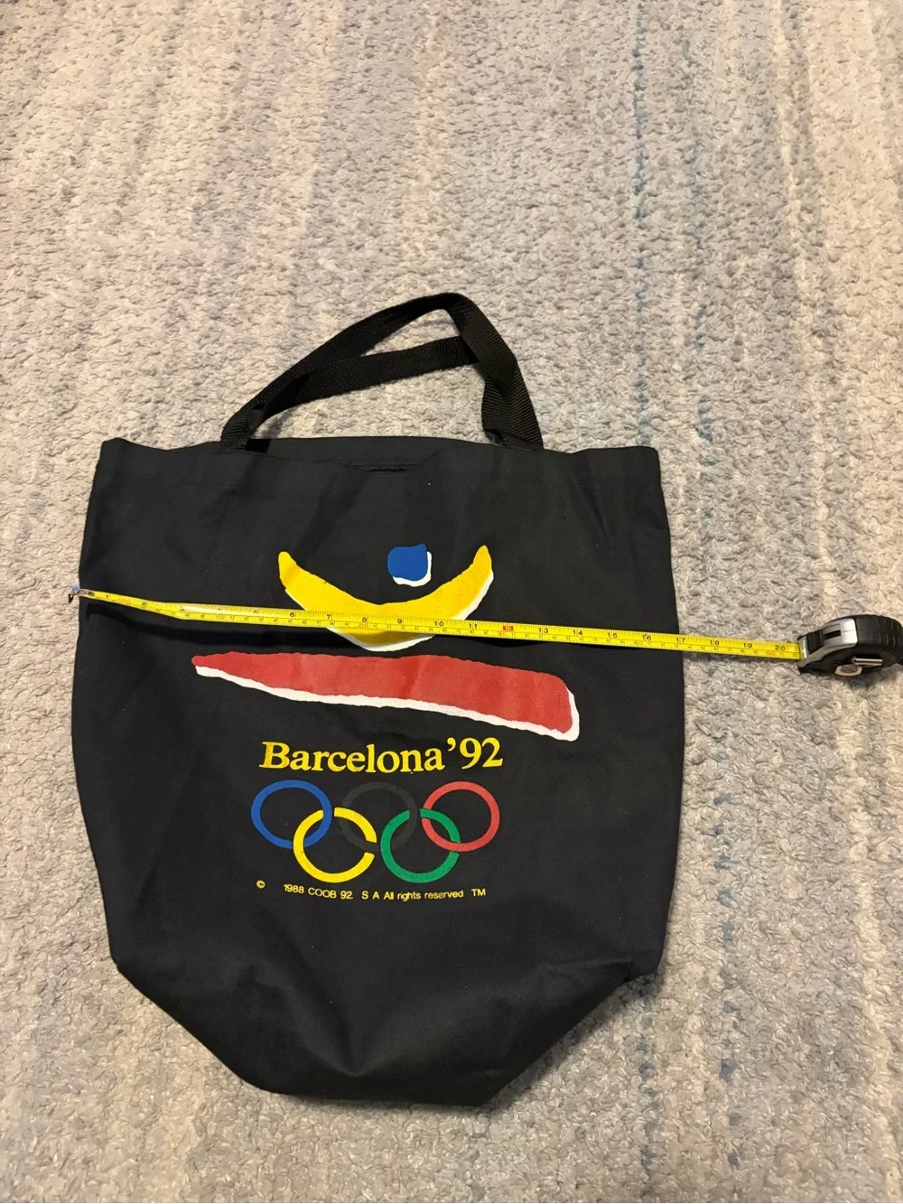 Vintage 1992 Barcelona Olympics Canvas Tote Bag Black USA Made Innovo 92 Rings